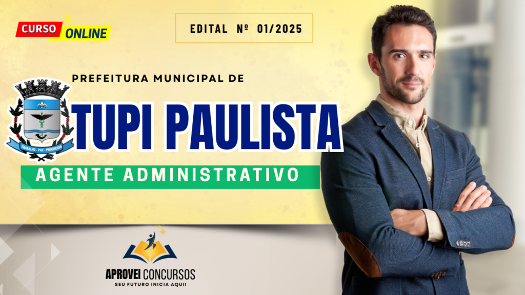 Ilustração para Aprovei Tupi Paulista – Agente Administrativo